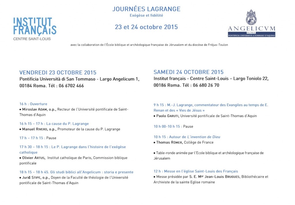Journées Lagrange. Rome. 23-24 octobre 2015