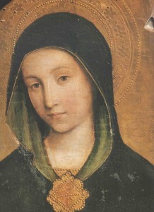 Vierge de Miséricorde (détail) de Jean Miralhet (vers 1430) Chapelle des Pénitents noirs, Nice.
