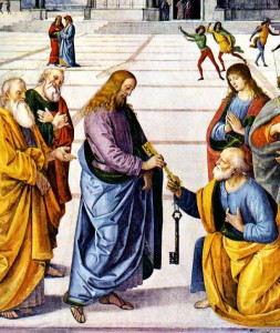Christ Handing the Keys to St. Peter by Pietro Perugino (1481-82) Fresco, 335 x 550 cm Cappella Sistina, Vatican
