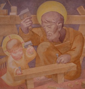 saint Joseph-and-Jesus-detail_Fresco in the St Joseph Chapel St Benedict's Abbey, Atchison