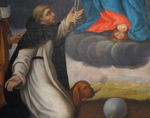 Saint Dominique recevant le rosaire des mains de la Vierge Marie (détail). Église des Dominicains. Strasbourg.
