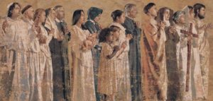 The Communion of Saints, détail d'une tapisserie par John Nava (2003) Cathédrale catholique de Notre-Dame des Anges-Los Angeles. Tous droits réservés.