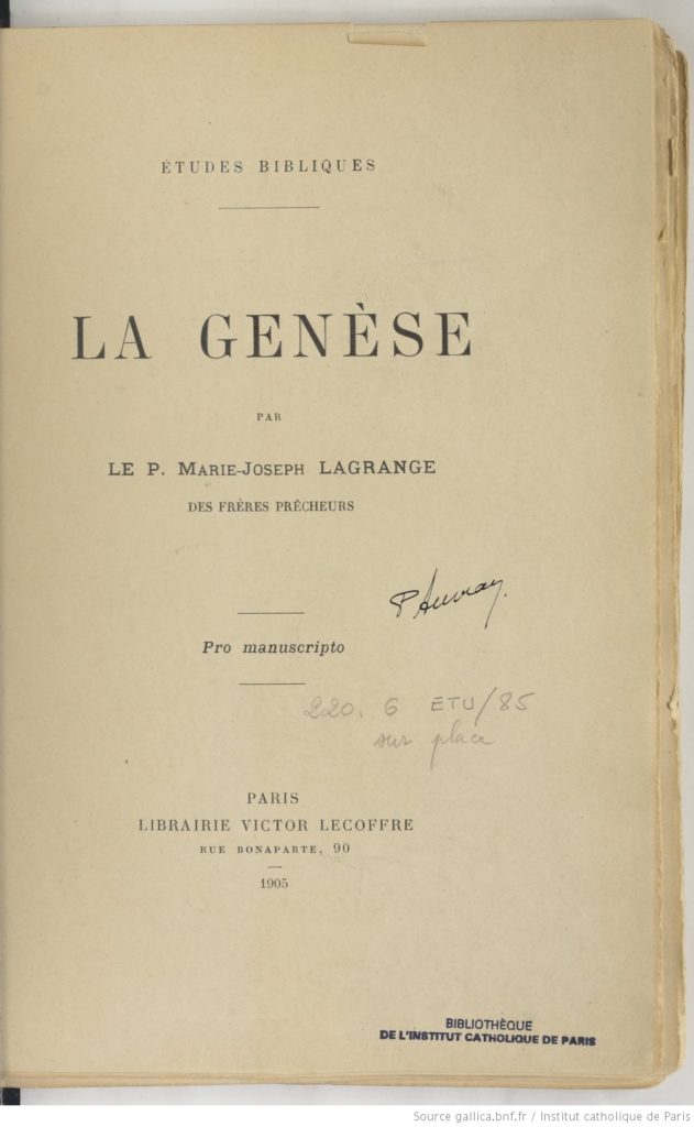 MarieJoseph Lagrange (18551938) par J.J. Pérennès, directeur de l